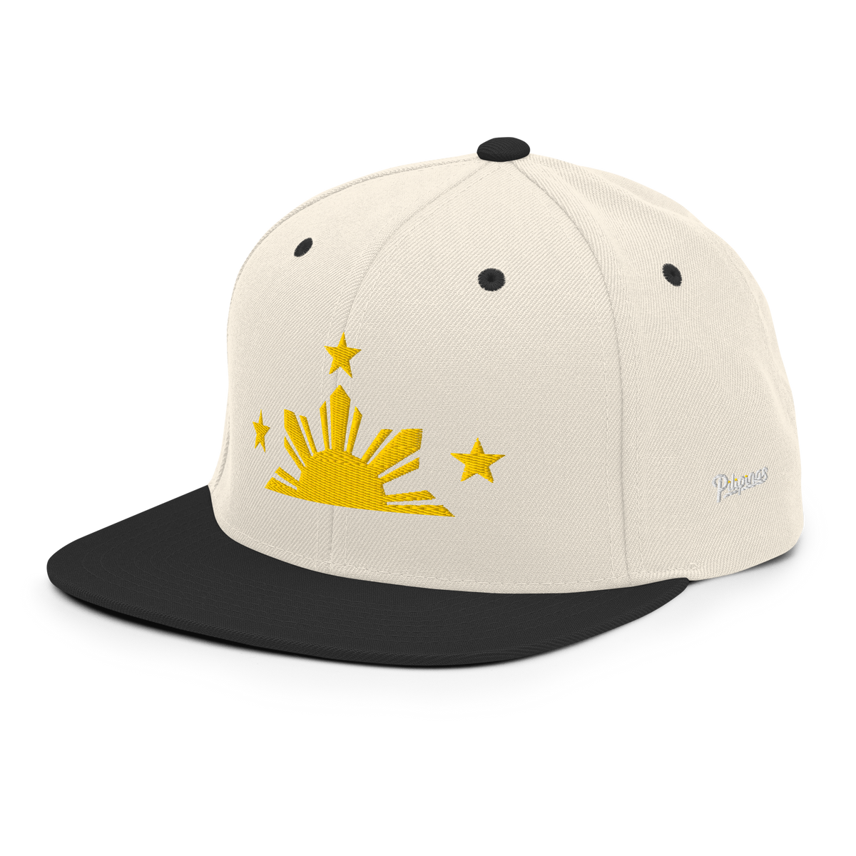 Three Stars & Half-Sun + Script - wool blend flat bill hat - Natural/Black