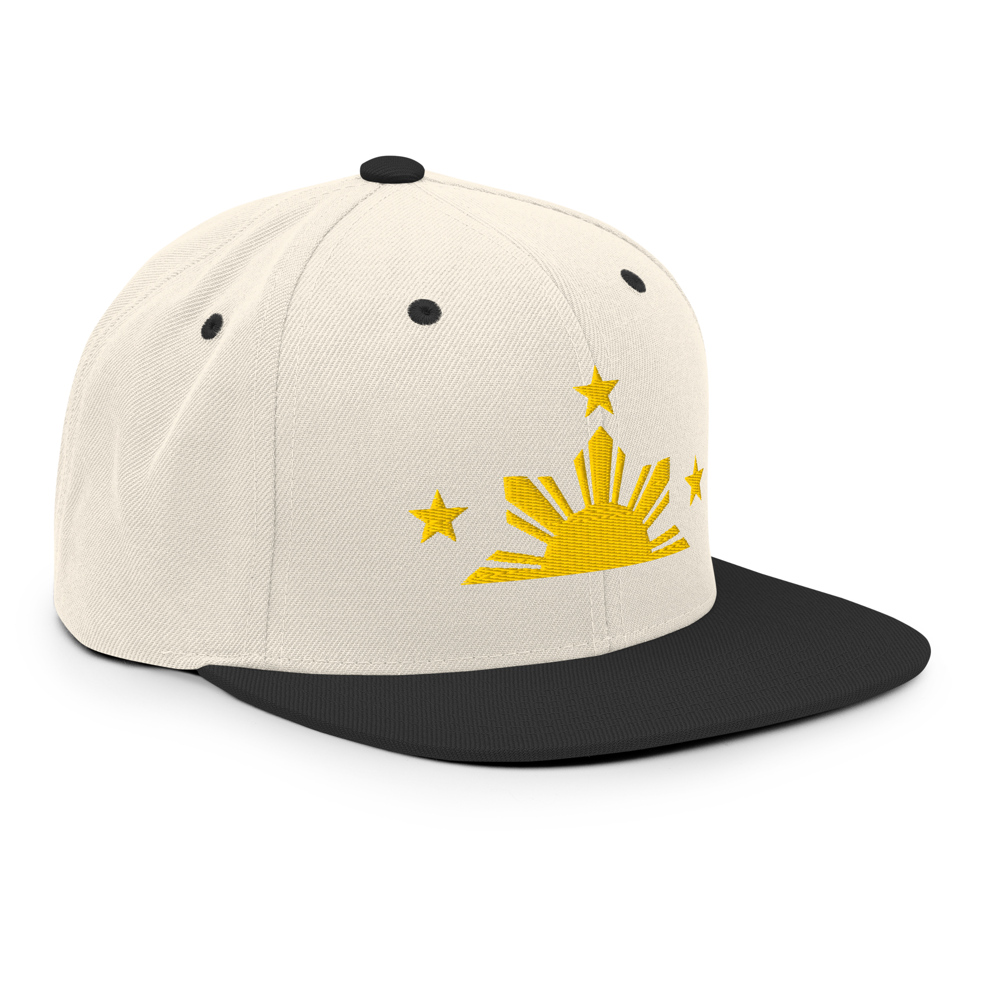 Three Stars & Half-Sun + Script - wool blend flat bill hat - Natural/Black