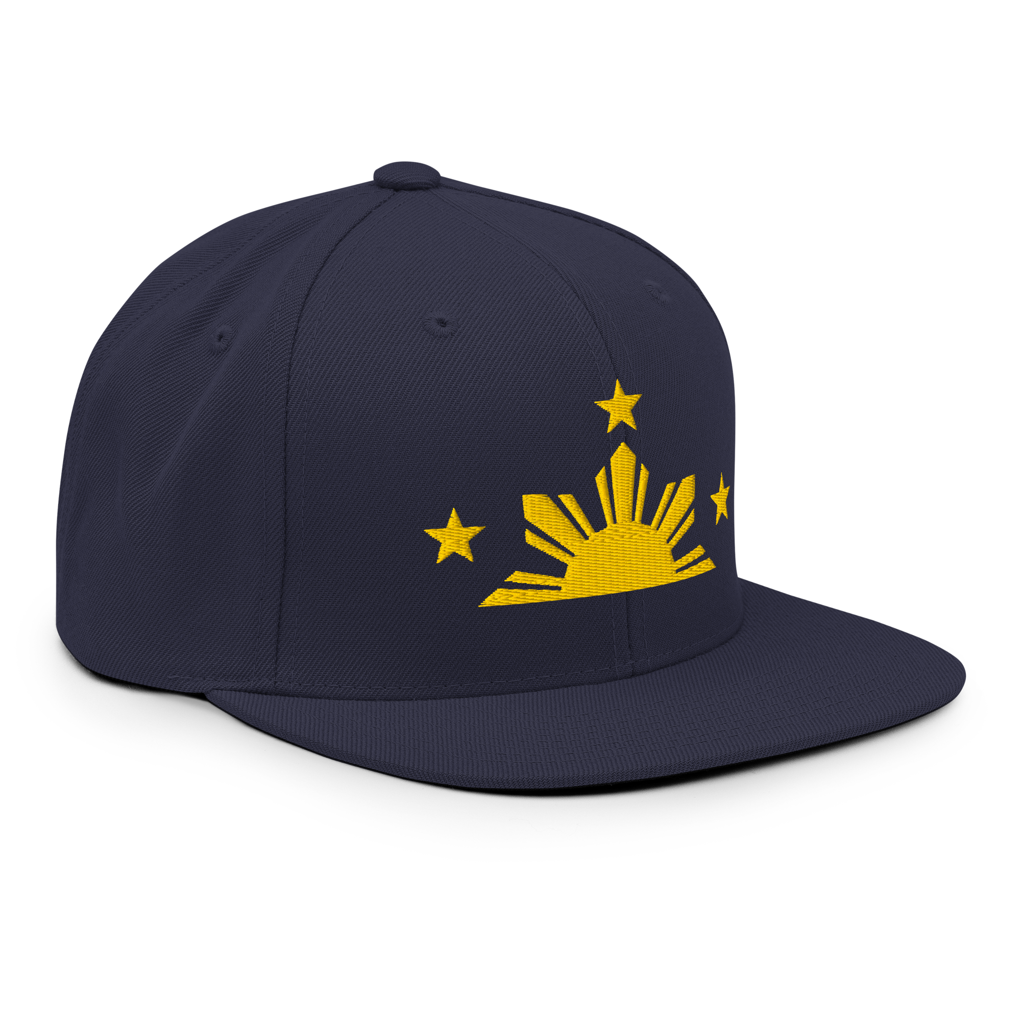 Three Stars & Half-Sun + Script - wool blend flat bill hat - White