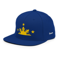 Three Stars & Half-Sun + Script - wool blend flat bill hat - Royal Blue