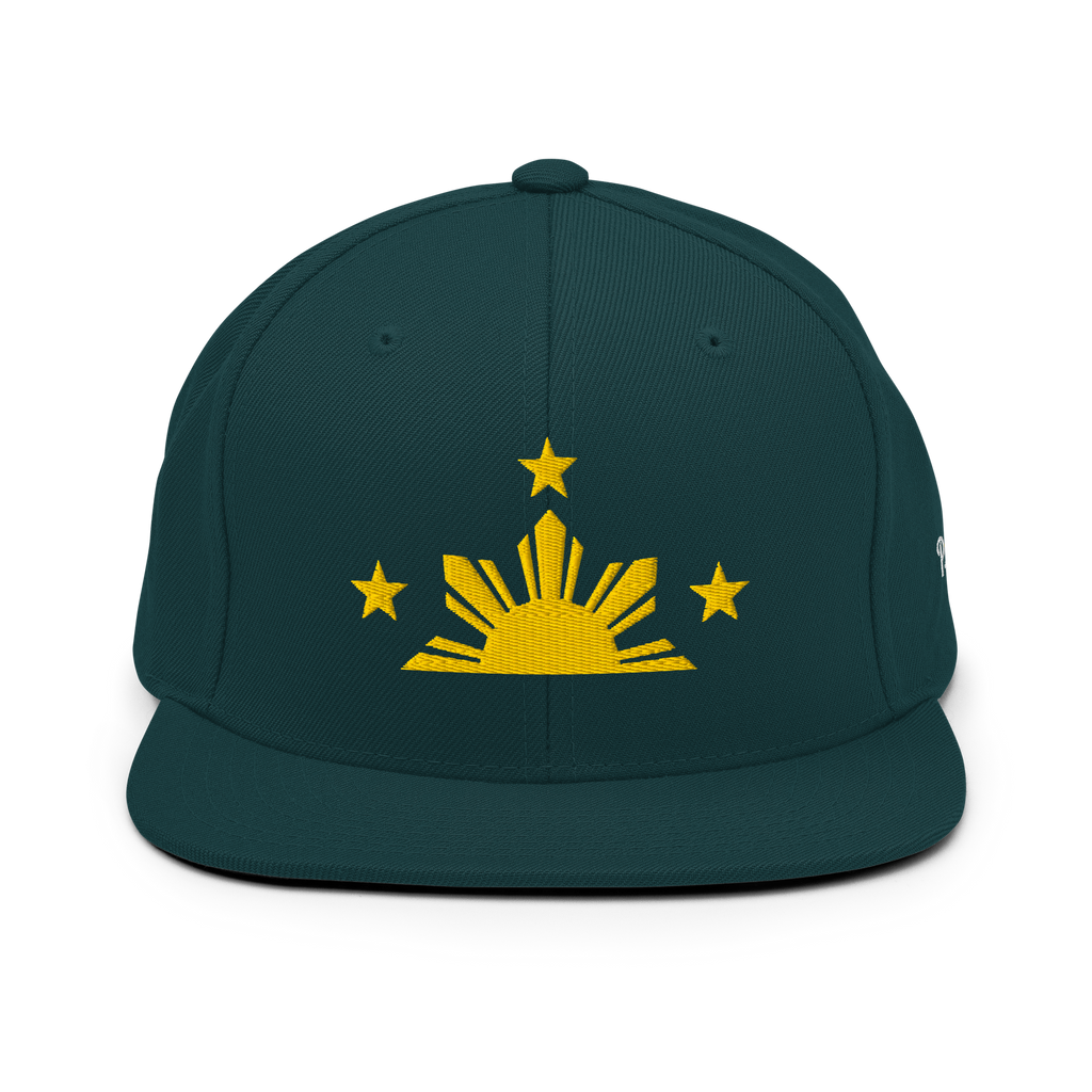 Three Stars & Half-Sun + Script - wool blend flat bill hat - Silver