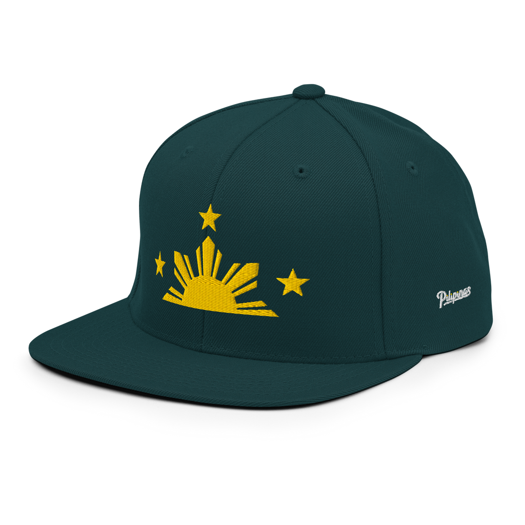 Three Stars & Half-Sun + Script - wool blend flat bill hat - Green Camo