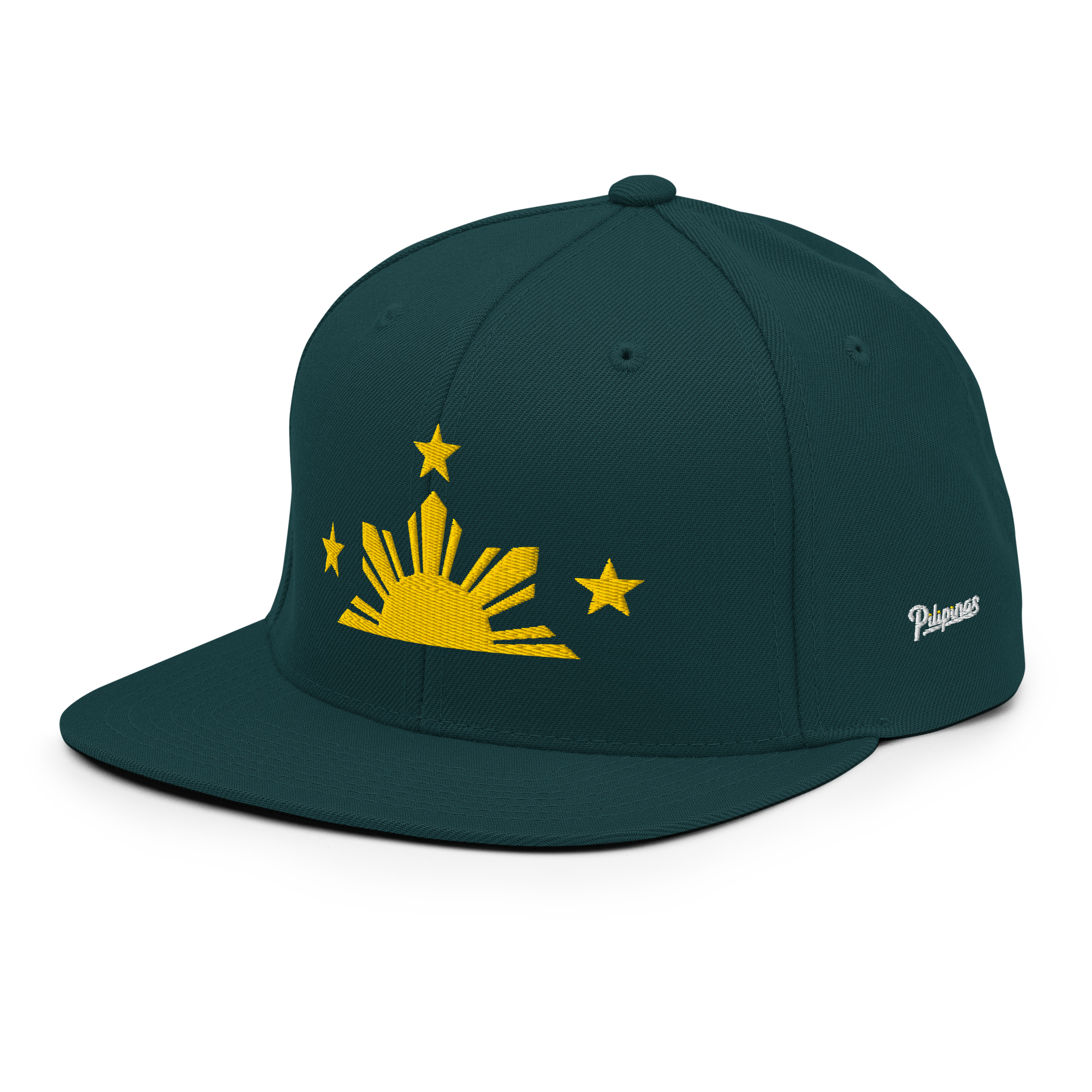 Three Stars & Half-Sun + Script - wool blend flat bill hat - Green Camo