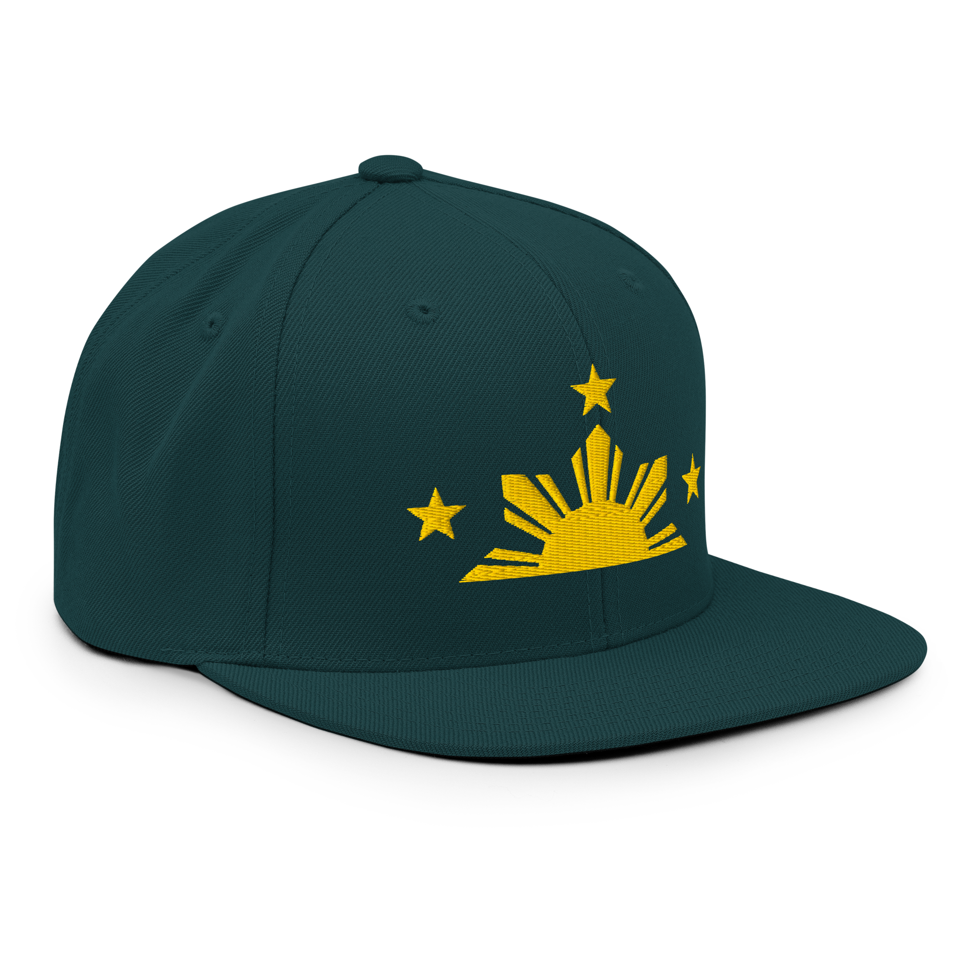 Three Stars & Half-Sun + Script - wool blend flat bill hat - Green Camo