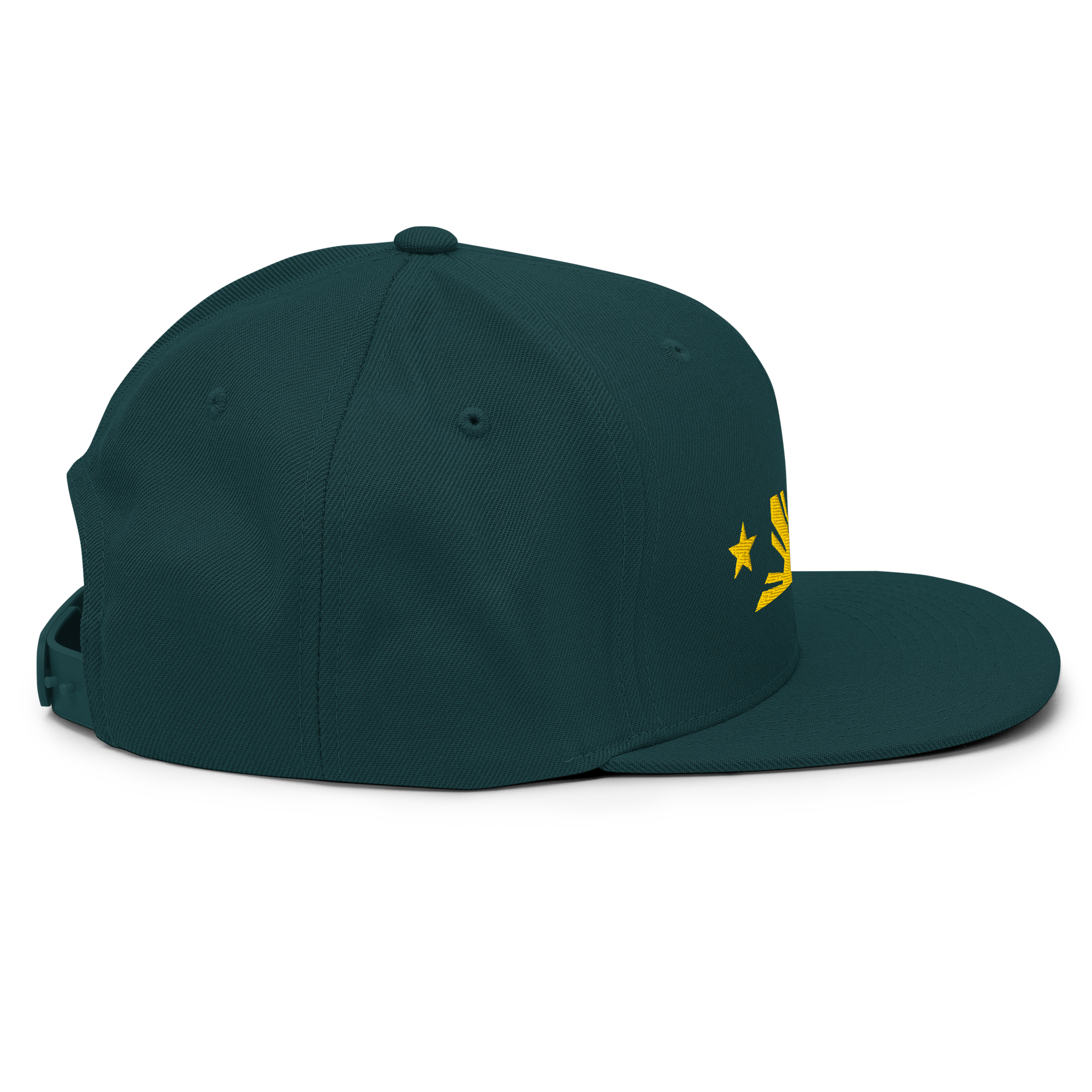 Three Stars & Half-Sun + Script - wool blend flat bill hat - Green Camo