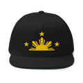 Three Stars & Half-Sun + Script - cotton flat bill hat - Black