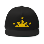Three Stars & Half-Sun + Script - cotton flat bill hat - Black