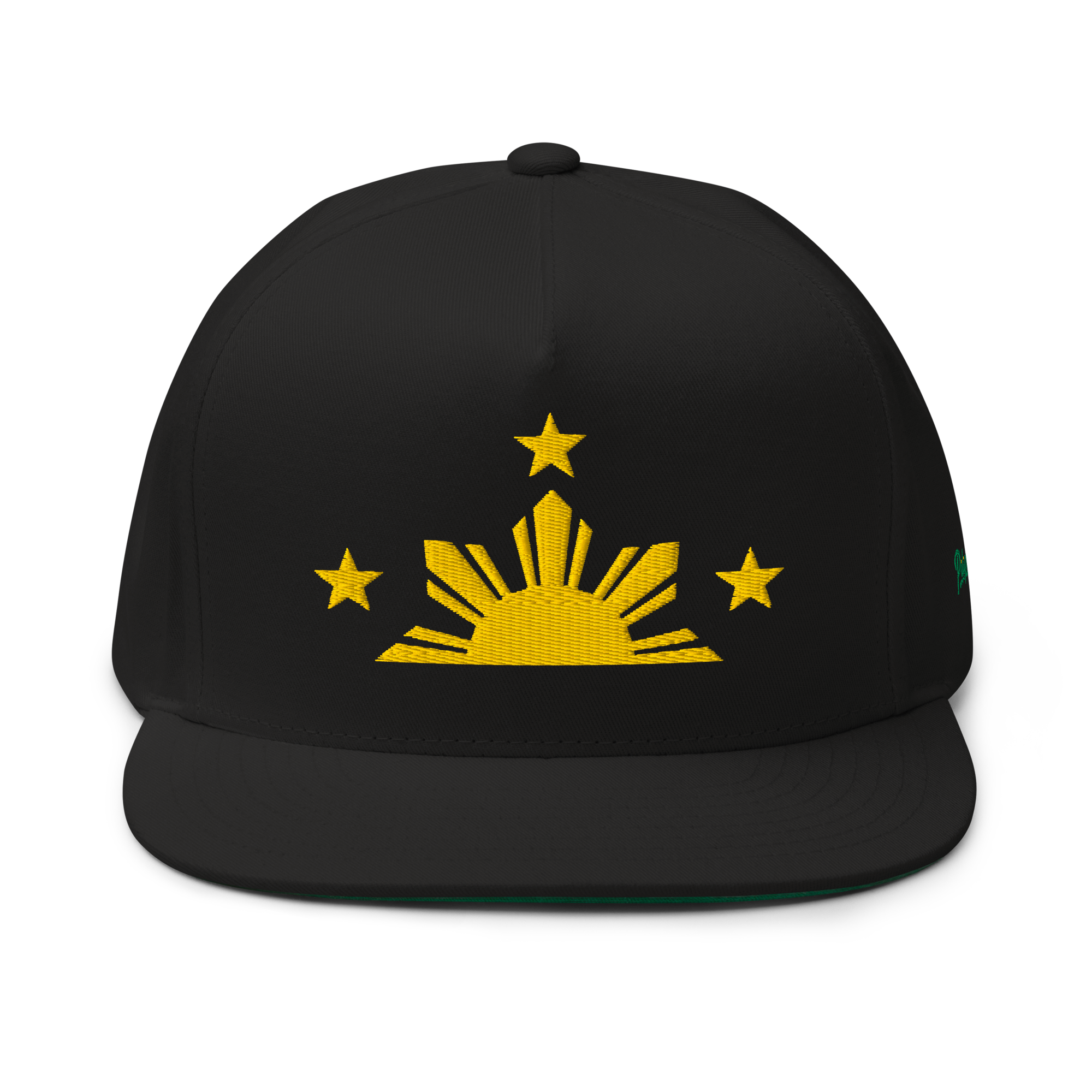 Three Stars & Half-Sun + Script - cotton flat bill hat - Red