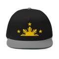 Three Stars & Half-Sun + Script - cotton flat bill hat - Black/Grey