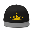 Three Stars & Half-Sun + Script - cotton flat bill hat - Black/Grey
