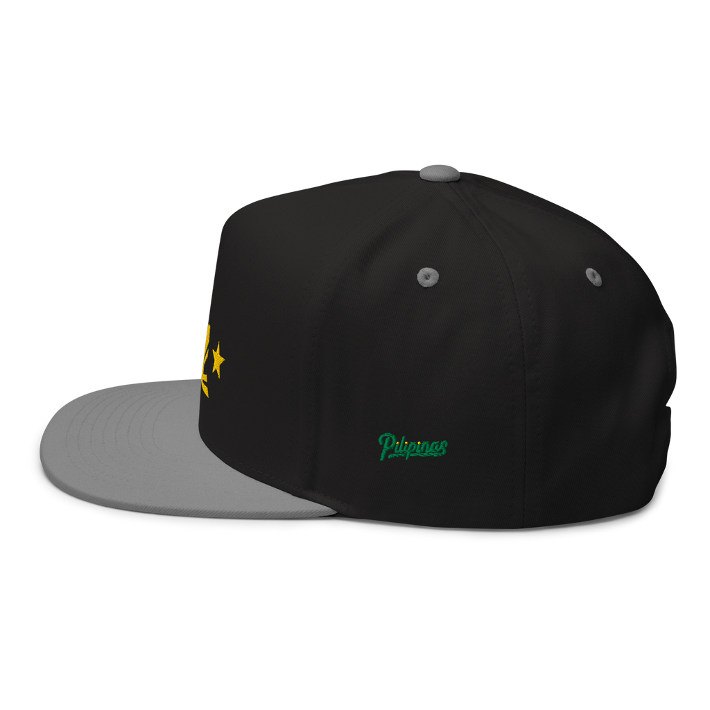 Three Stars & Half-Sun + Script - cotton flat bill hat - Black