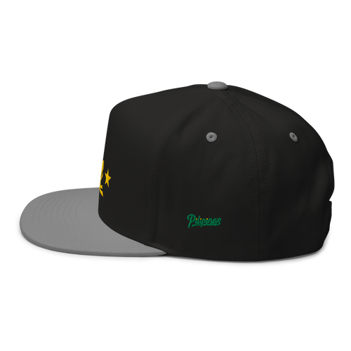 Three Stars & Half-Sun + Script - Cotton Flat Bill Hat - Black/Grey