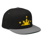 Three Stars & Half-Sun + Script - cotton flat bill hat - Black/Grey