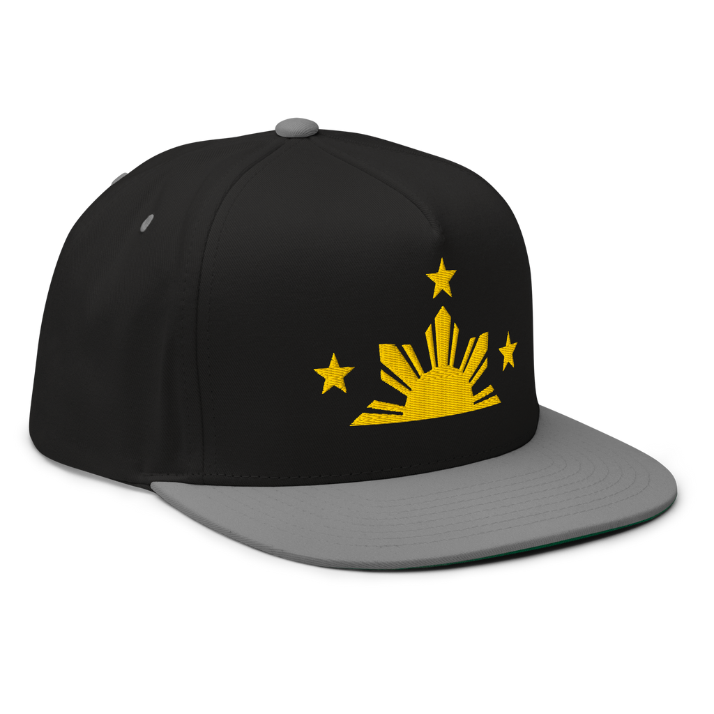 Three Stars & Half-Sun + Script - cotton flat bill hat - White