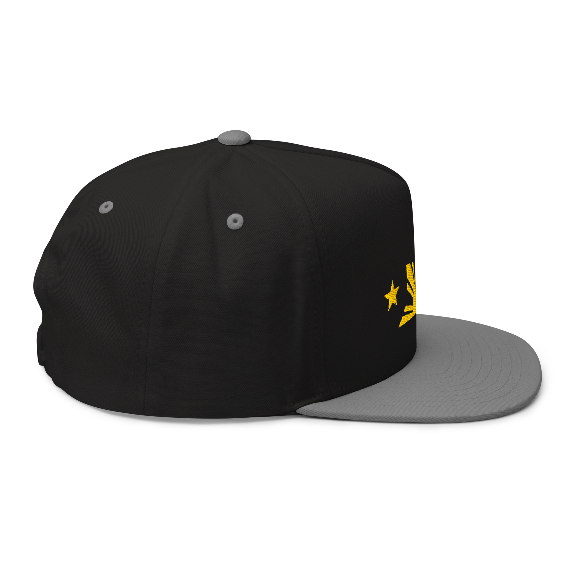 Three Stars & Half-Sun + Script - cotton flat bill hat - Black/Red