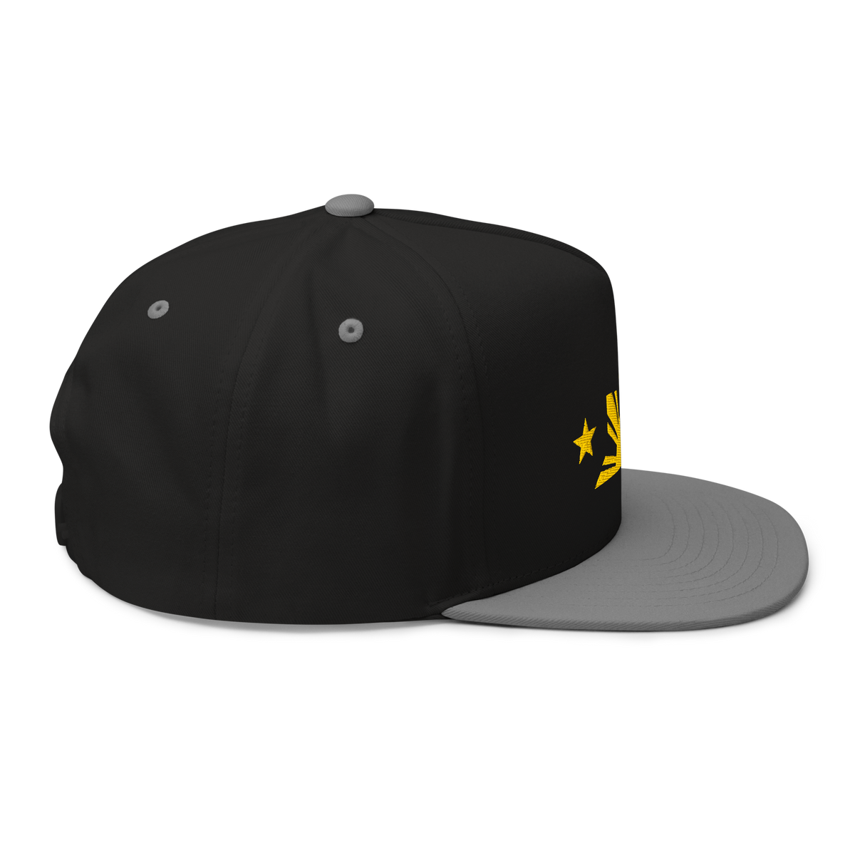 Three Stars & Half-Sun + Script - cotton flat bill hat - Black