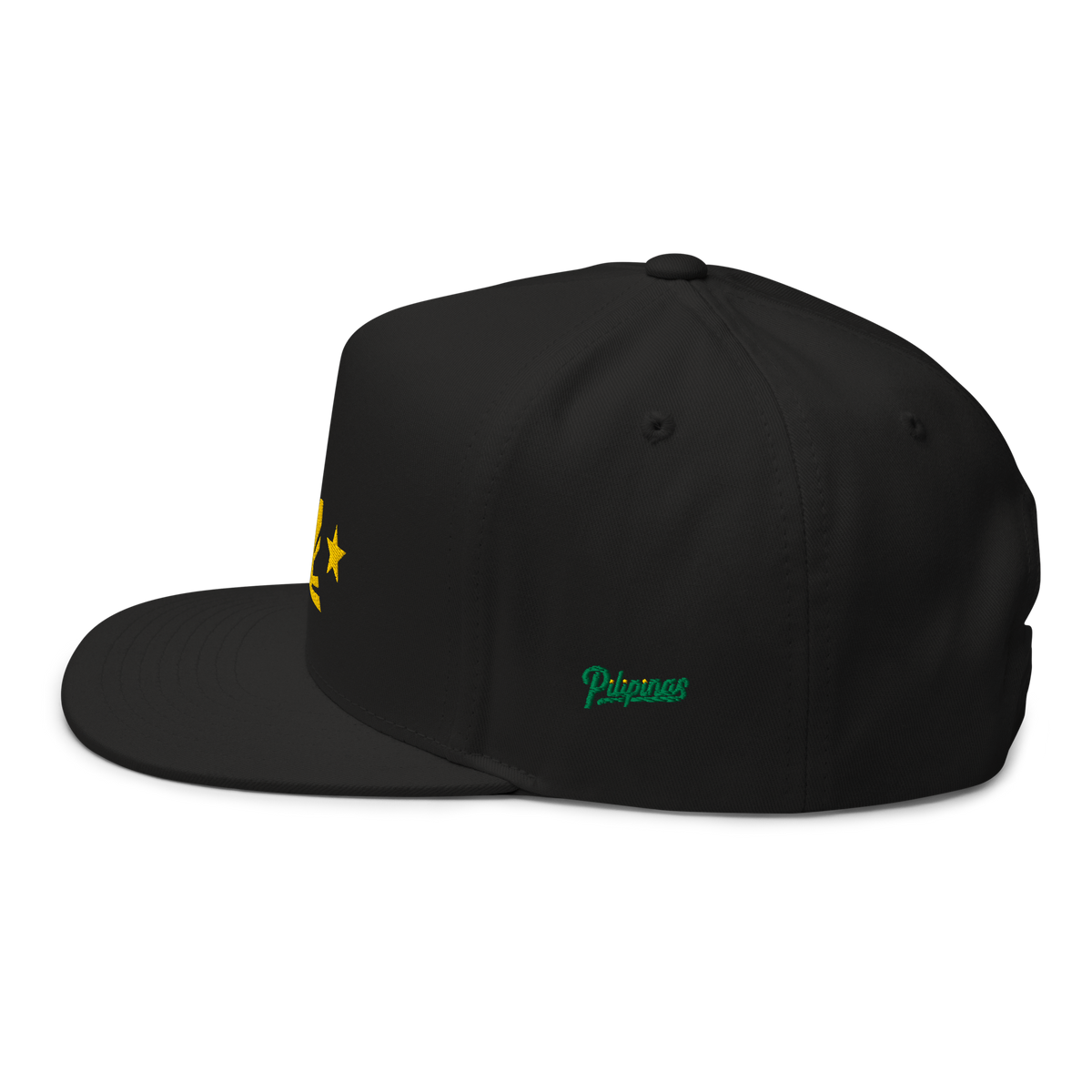 Three Stars & Half-Sun + Script - cotton flat bill hat - Black/Grey