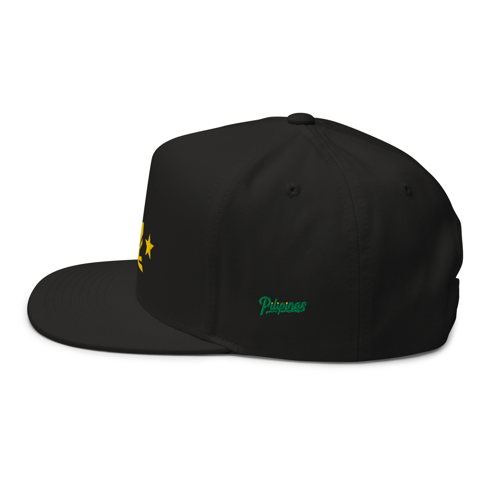 Three Stars & Half-Sun + Script - cotton flat bill hat - Black