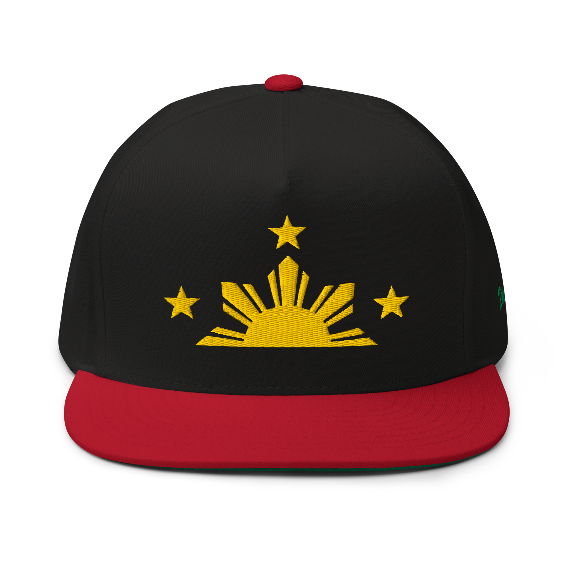 Three Stars & Half-Sun + Script - cotton flat bill hat - Black