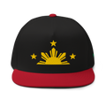 Three Stars & Half-Sun + Script - cotton flat bill hat - Black/Red
