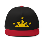 Three Stars & Half-Sun + Script - cotton flat bill hat - Black/Red