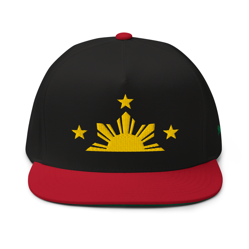 Three Stars & Half-Sun + Script - cotton flat bill hat - Black/Grey