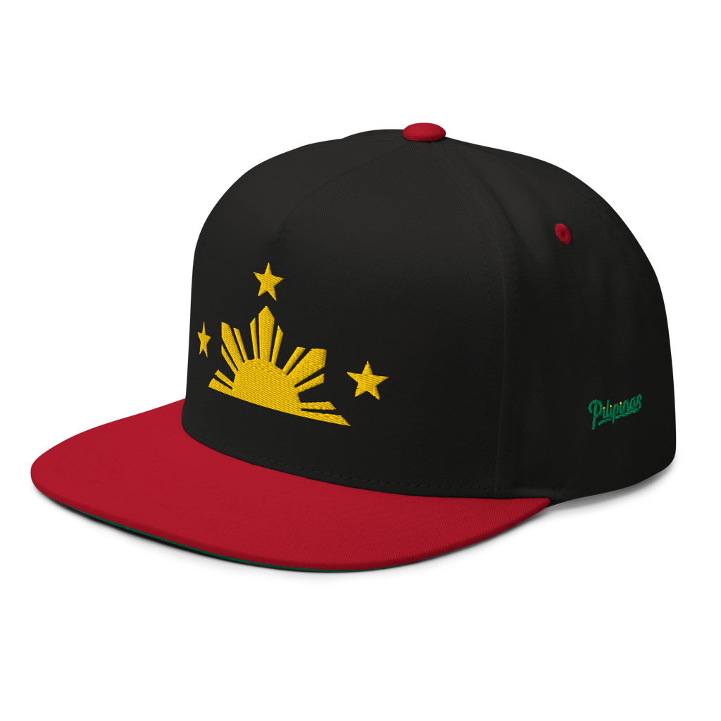 Three Stars & Half-Sun + Script - cotton flat bill hat - Black