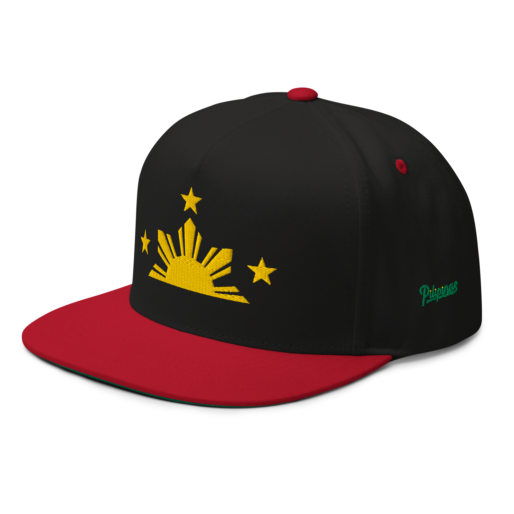 Three Stars & Half-Sun + Script - cotton flat bill hat - Grey