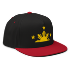 Three Stars & Half-Sun + Script - cotton flat bill hat - Black