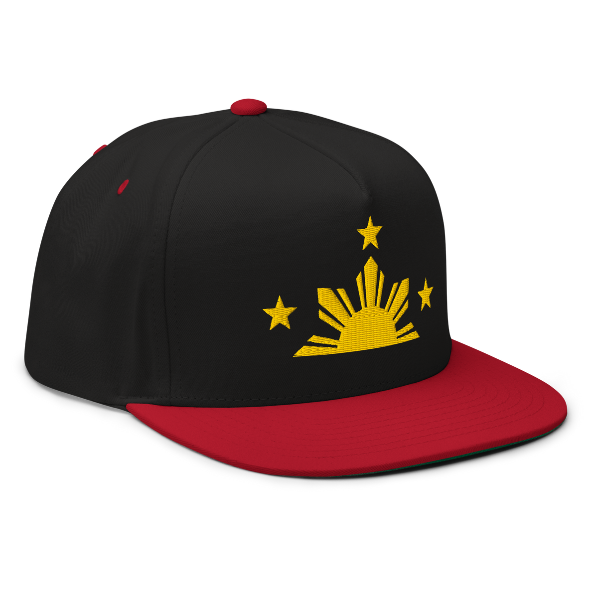 Three Stars & Half-Sun + Script - cotton flat bill hat - Black