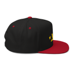 Three Stars & Half-Sun + Script - cotton flat bill hat - Red