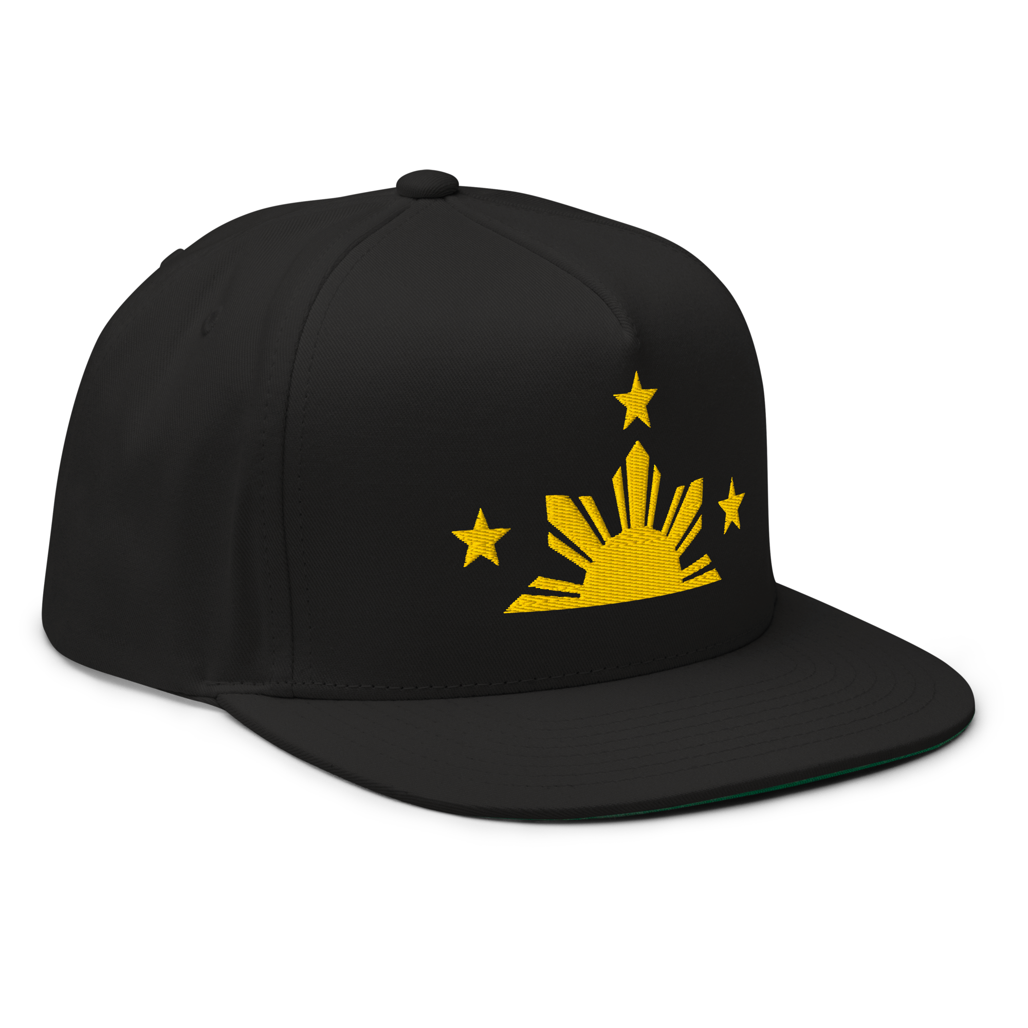 Three Stars & Half-Sun + Script - cotton flat bill hat - Royal Blue