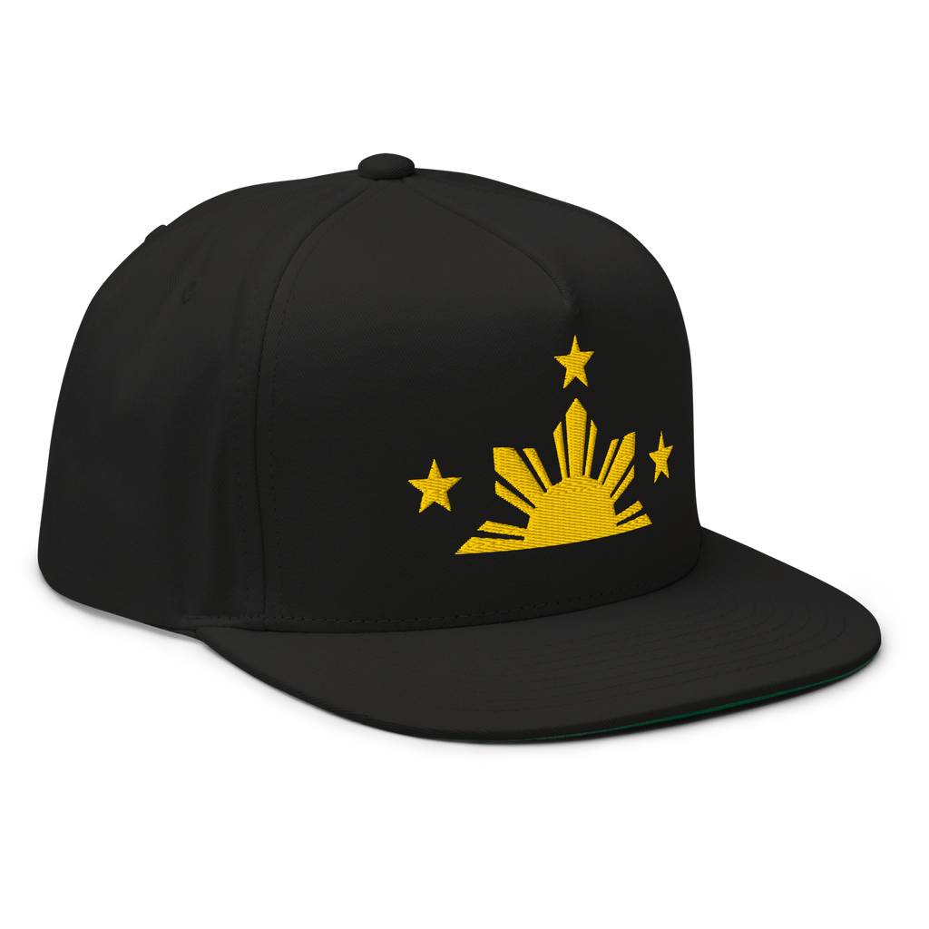 Three Stars & Half-Sun + Script - cotton flat bill hat - Black/Grey