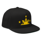 Three Stars & Half-Sun + Script - cotton flat bill hat - White