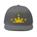 Three Stars & Half-Sun + Script - cotton flat bill hat - Grey