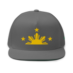 Three Stars & Half-Sun + Script - cotton flat bill hat - Black