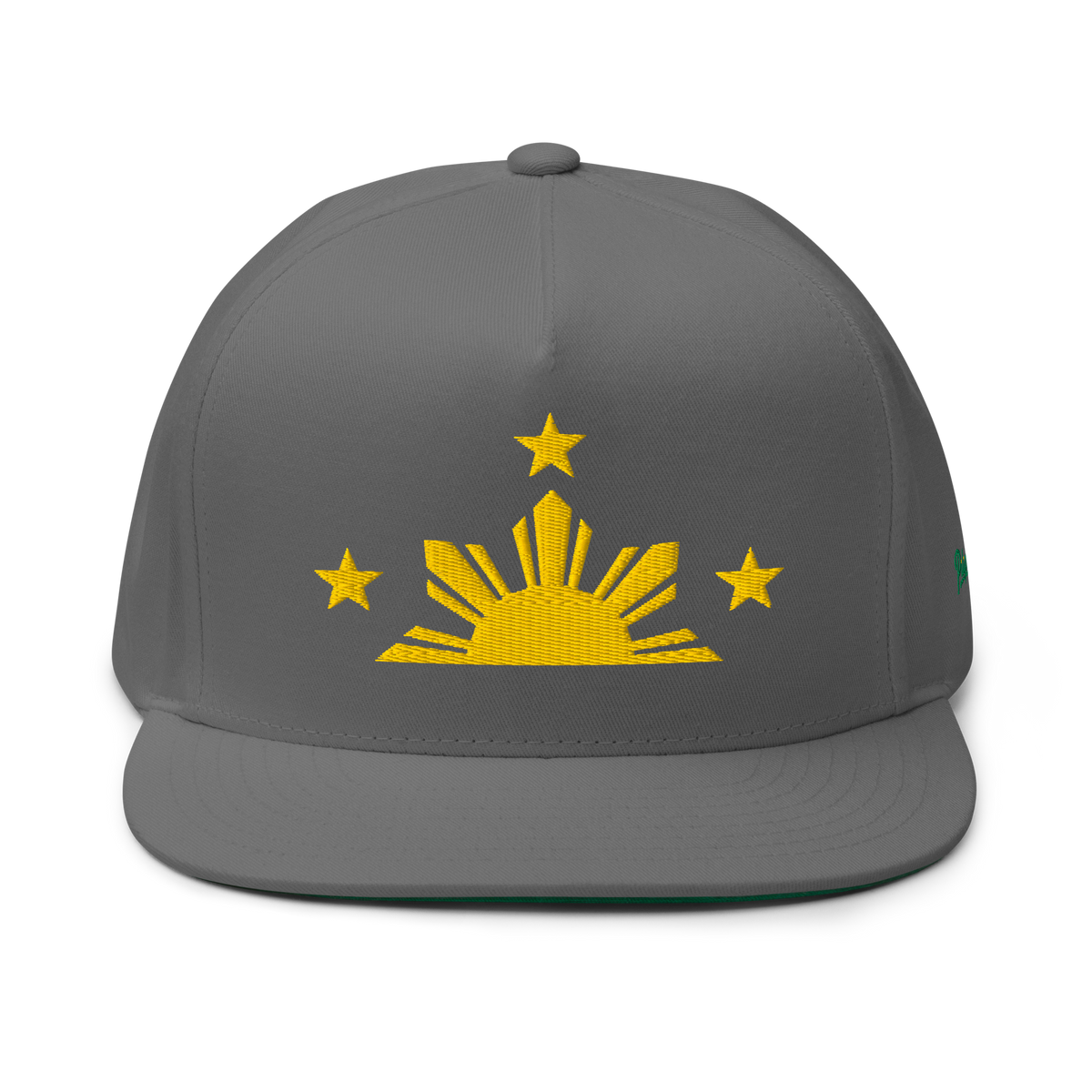 Three Stars & Half-Sun + Script - cotton flat bill hat - Black