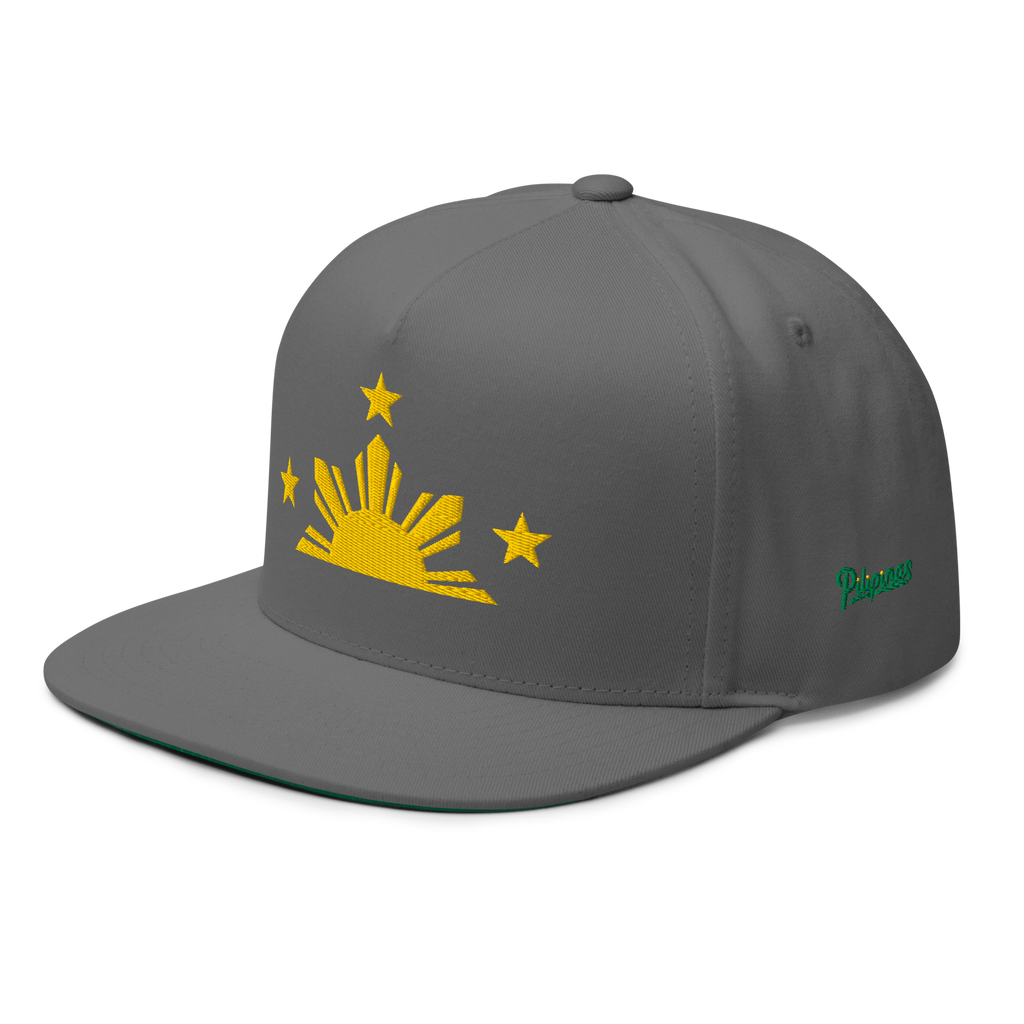Three Stars & Half-Sun + Script - cotton flat bill hat - Black
