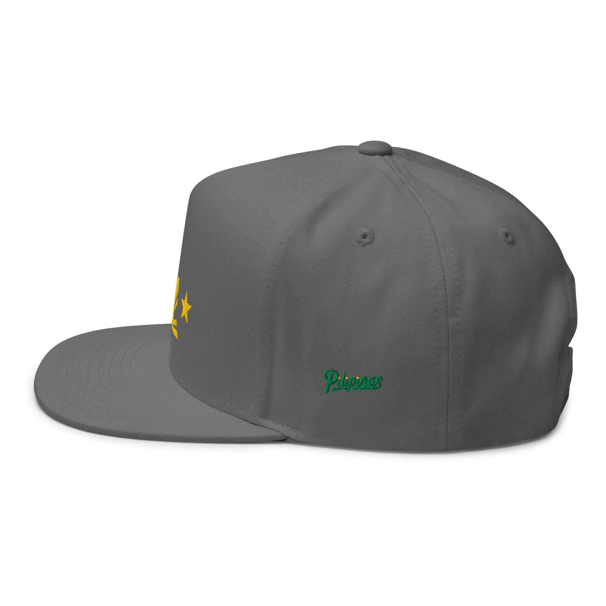 Three Stars & Half-Sun + Script - cotton flat bill hat - Grey