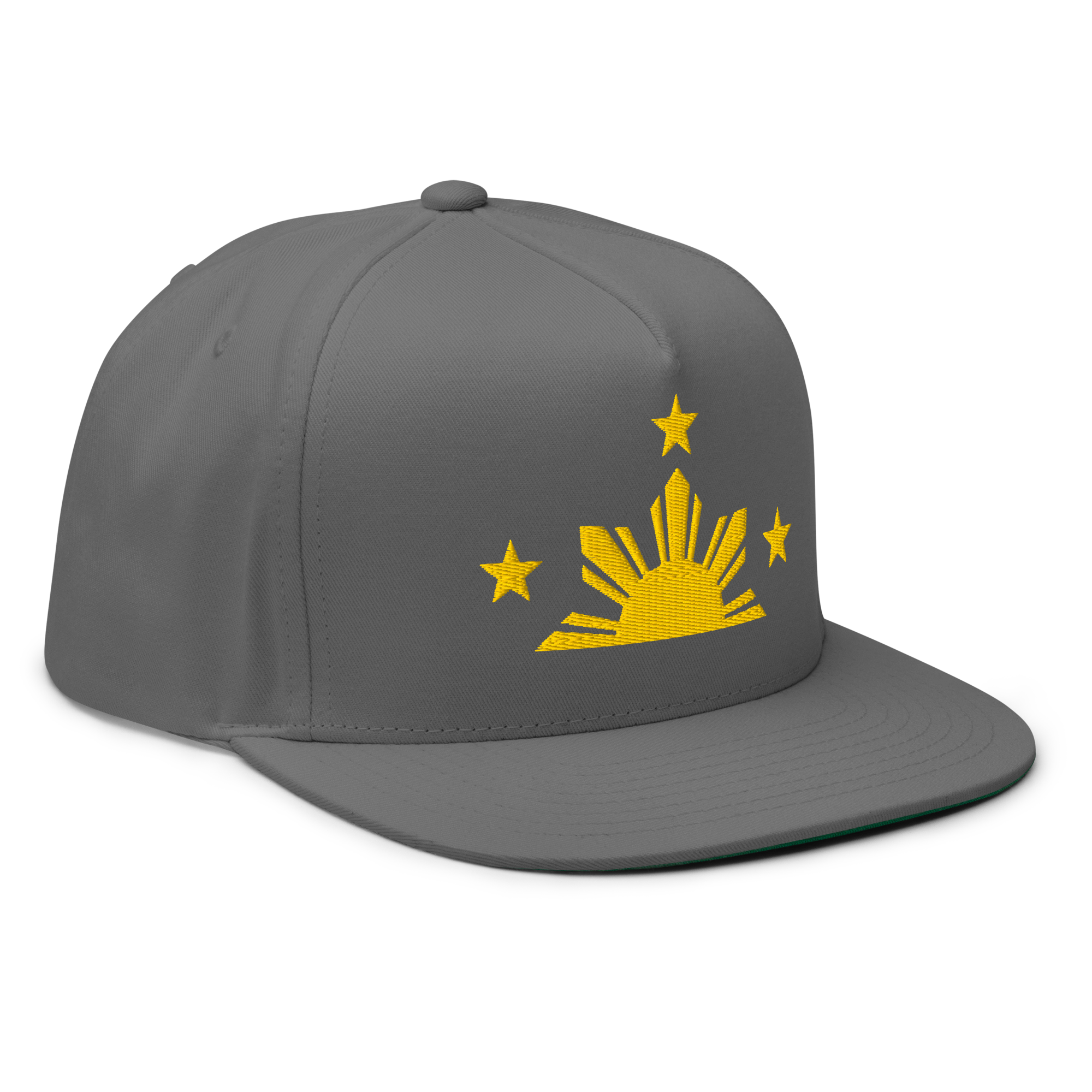 Three Stars & Half-Sun + Script - cotton flat bill hat - Black