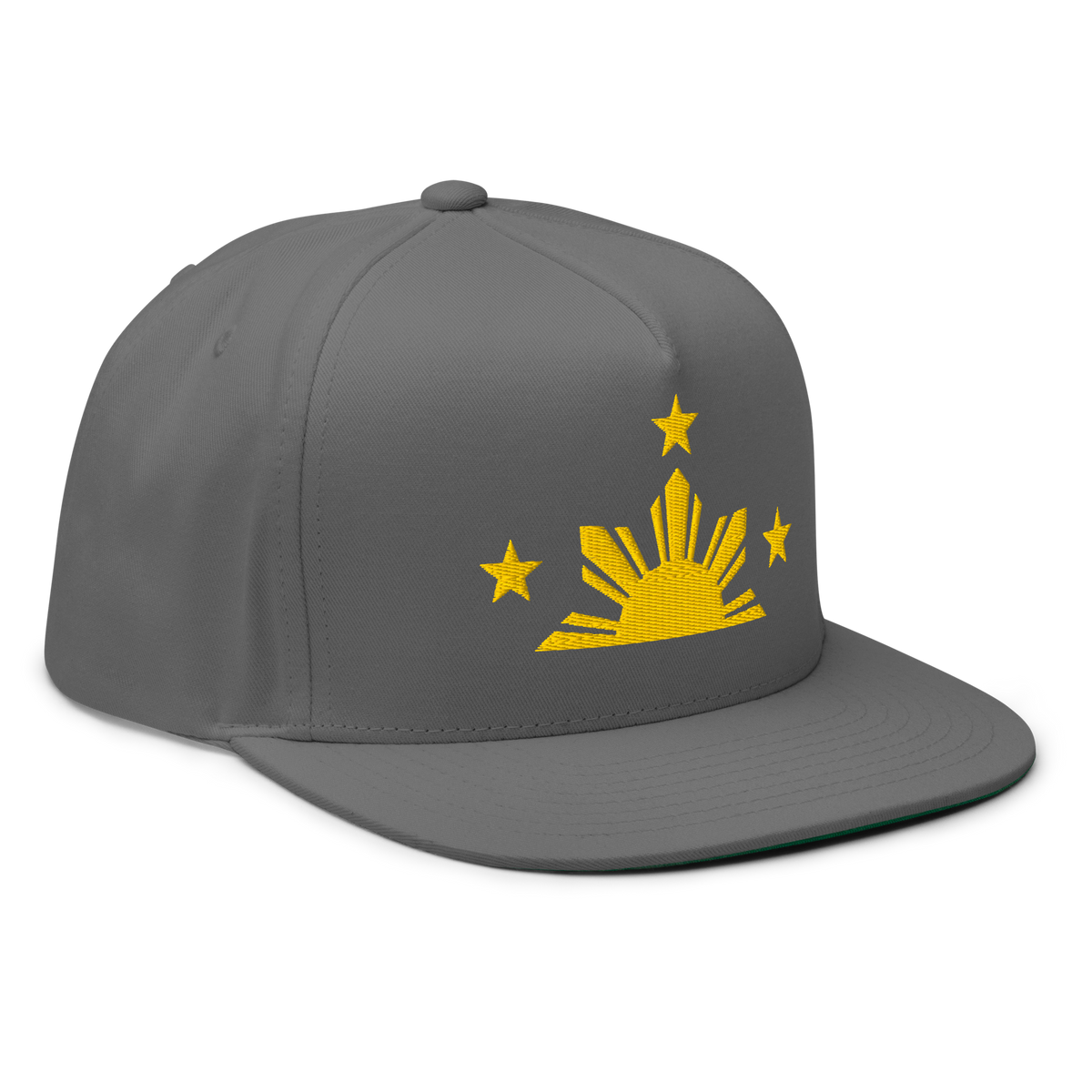 Three Stars & Half-Sun + Script - cotton flat bill hat - Grey