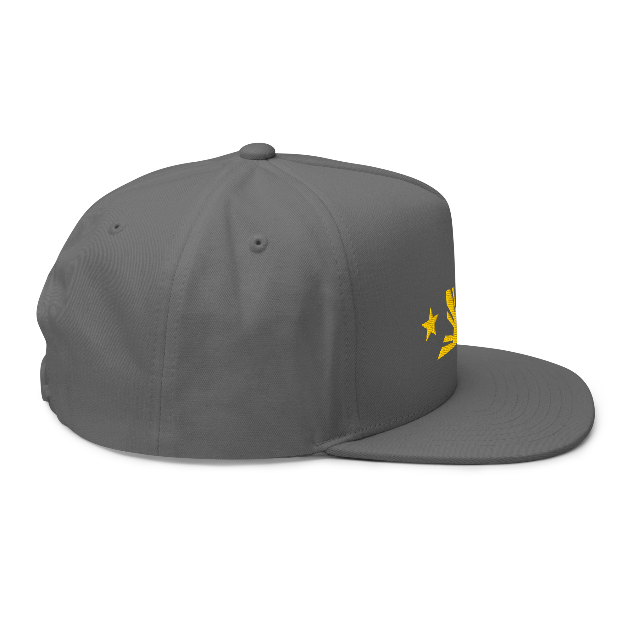 Three Stars & Half-Sun + Script - cotton flat bill hat - Grey