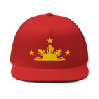 Three Stars & Half-Sun + Script - cotton flat bill hat - Black/Red