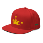 Three Stars & Half-Sun + Script - cotton flat bill hat - Black
