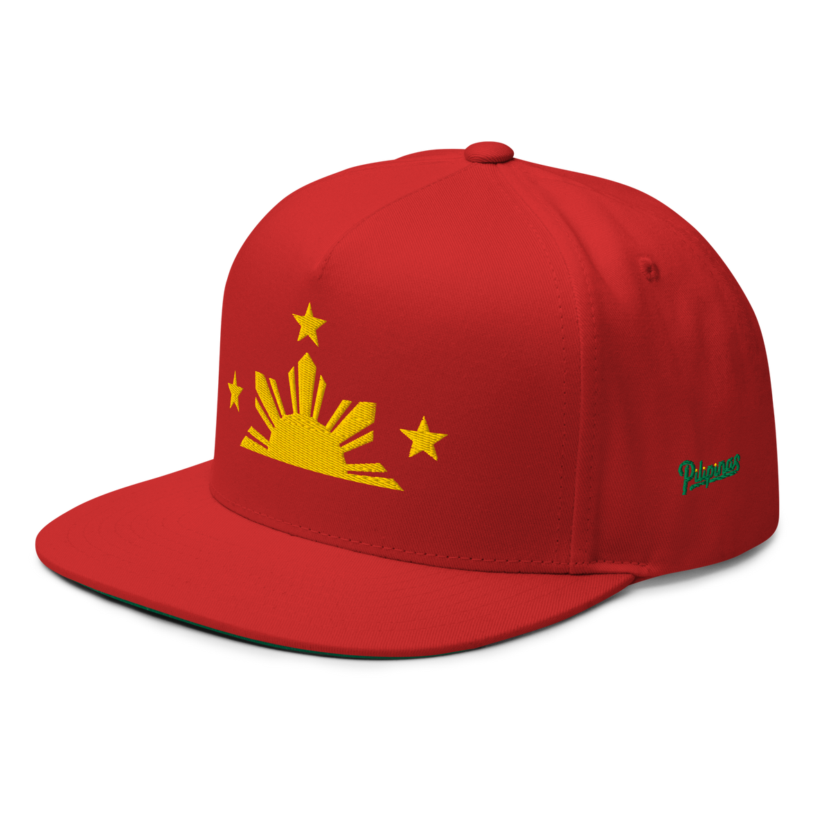 Three Stars & Half-Sun + Script - cotton flat bill hat - Black