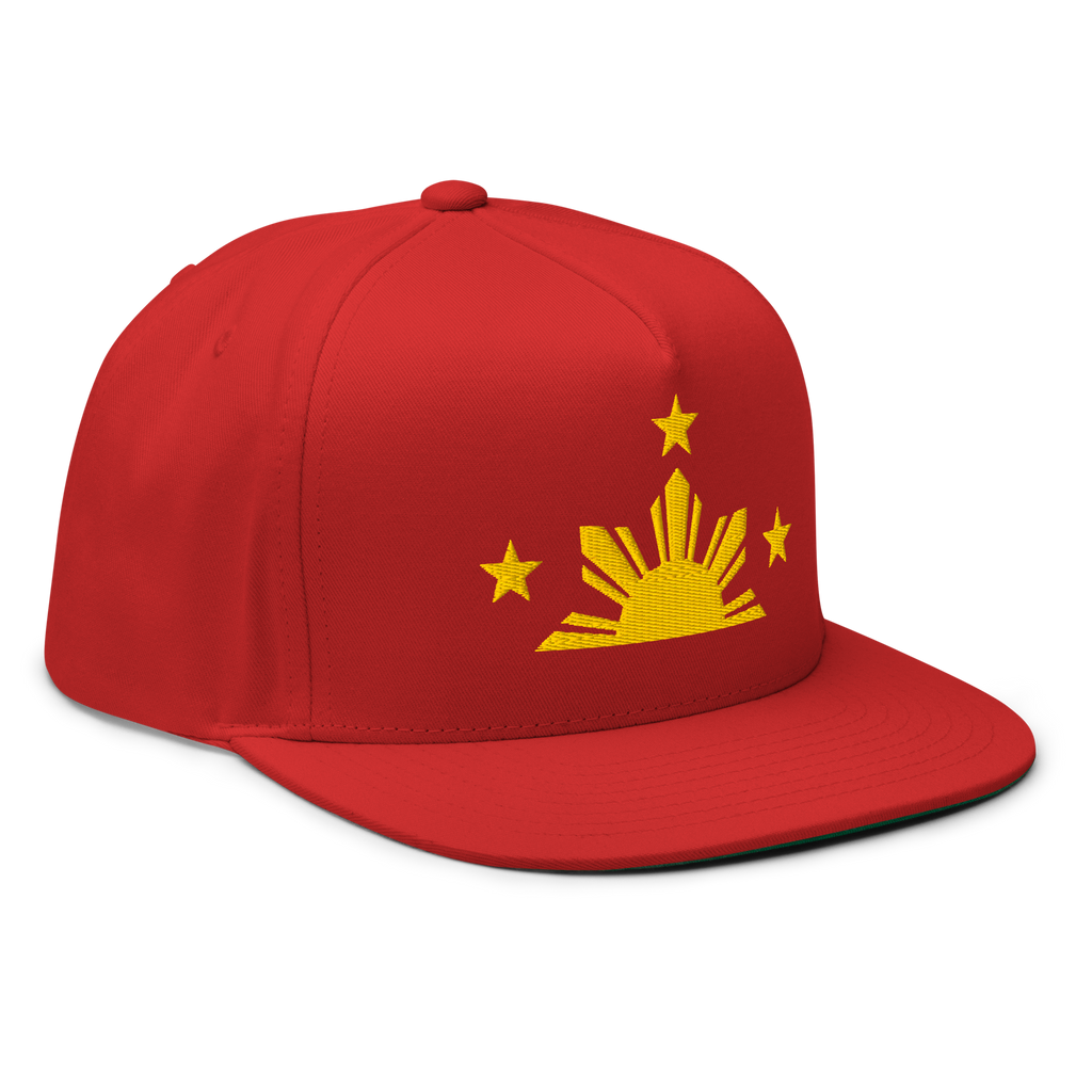 Three Stars & Half-Sun + Script - cotton flat bill hat - White