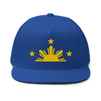 Three Stars & Half-Sun + Script - cotton flat bill hat - White