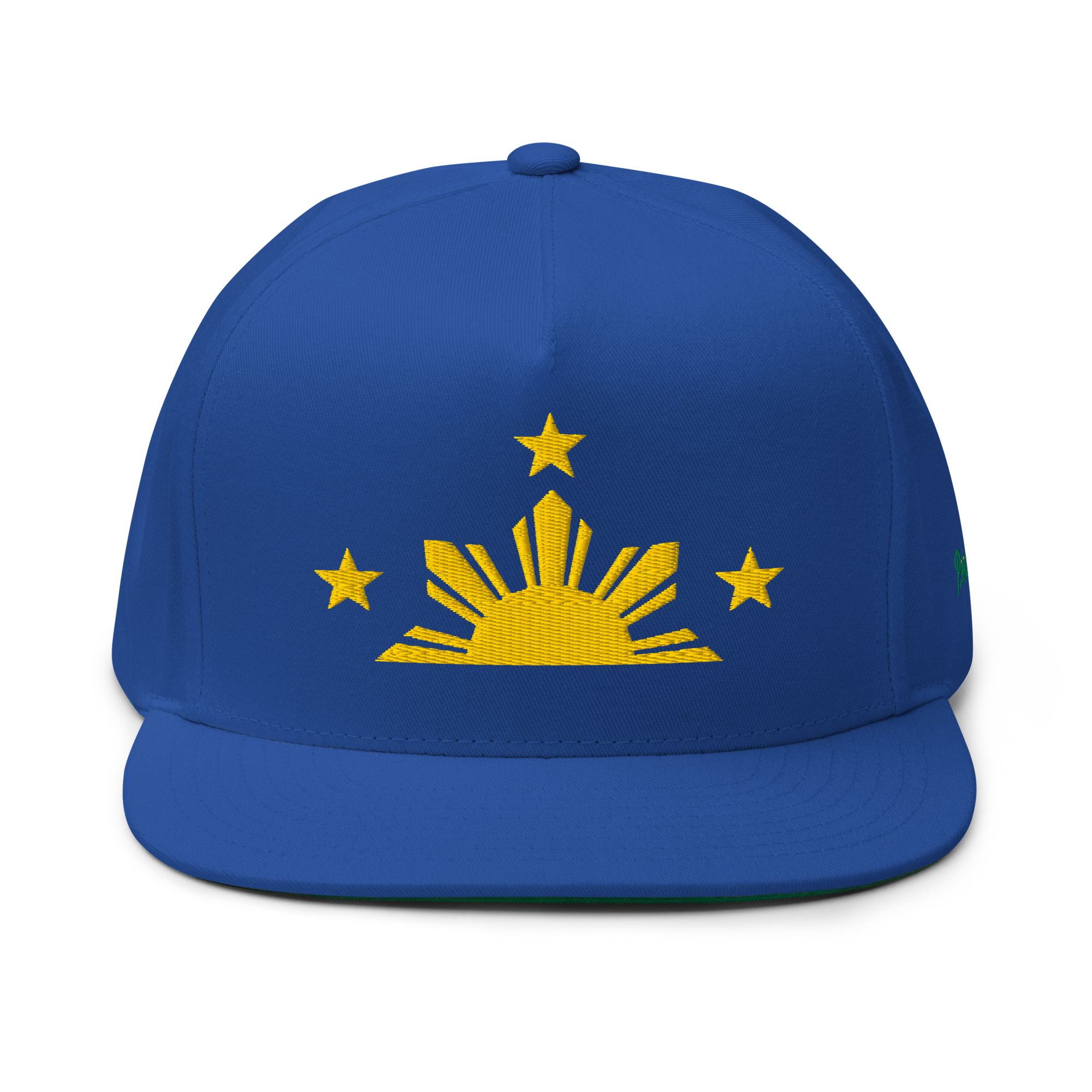 Three Stars & Half-Sun + Script - cotton flat bill hat - Red