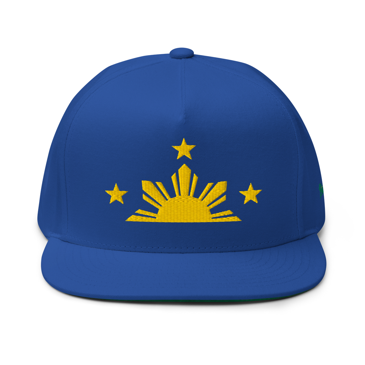Three Stars & Half-Sun + Script - cotton flat bill hat - Royal Blue
