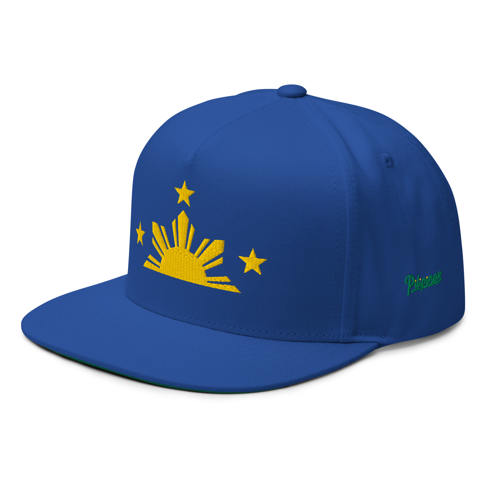 Three Stars & Half-Sun + Script - cotton flat bill hat - White